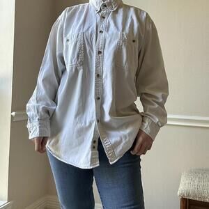 Vintage Cherokee essential white denim button down long sleeve shirt
